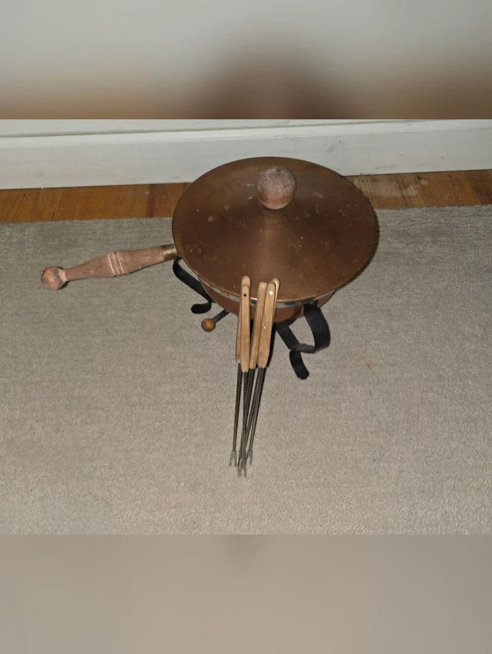 Vintage 1970s Copper Fondue Pot Set